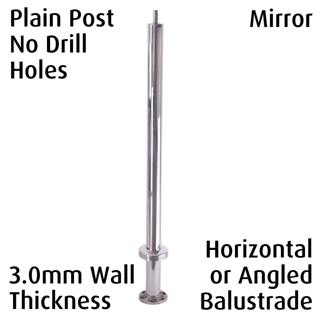 Round Post (3mm) - Angled or Horizontal Balustrade - Plain - Mirror