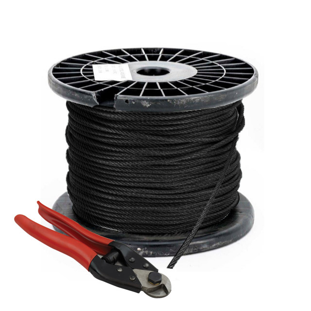 3.2mm BLACK Wire Cable Rope - 1x19 - per Metre