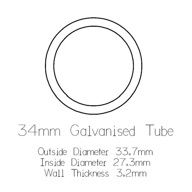34mm Round Galvanised Pipe - 3 metre Length