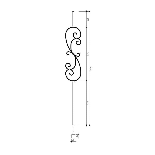 16mm square S Scroll Metal Balusters