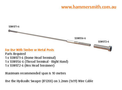 Dome Head Terminal - 3.2mm Wire (Hydraulic Swager)