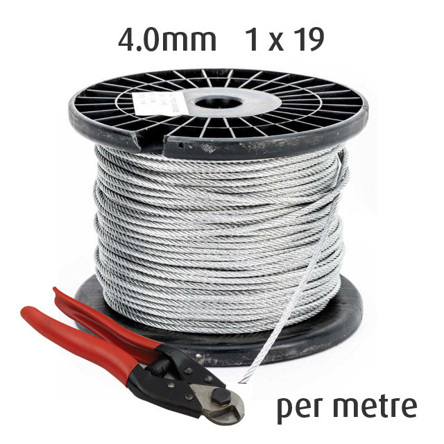 4.0mm Wire Cable Rope - 1x19 - per Metre