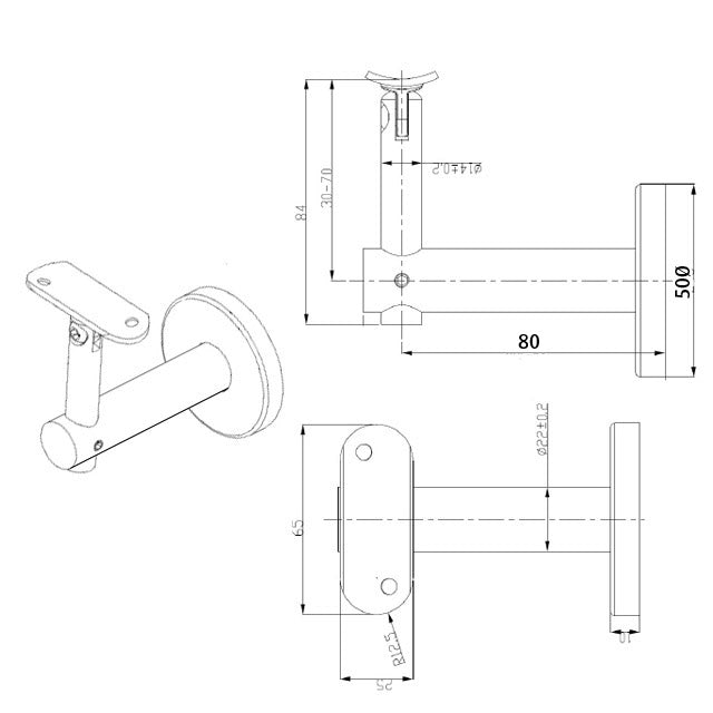 80mm Adjustable Handrail Brackets (Mirror)