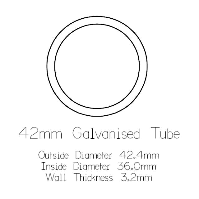 42mm Round Galvanised Pipe - 3 metre Length
