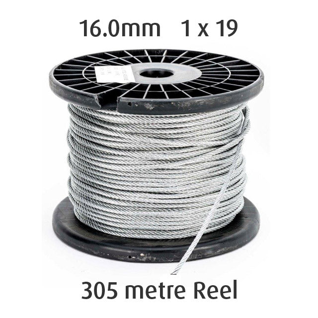 16.0mm Wire Cable Rope - 1x19 - 305 metre Reel