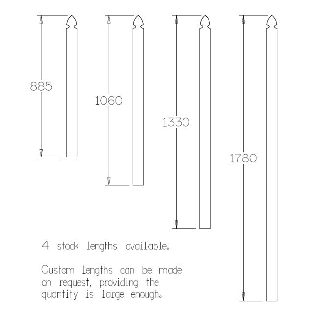 "Gothic" Fence Picket in Hardwood/Merbau - Various Lengths