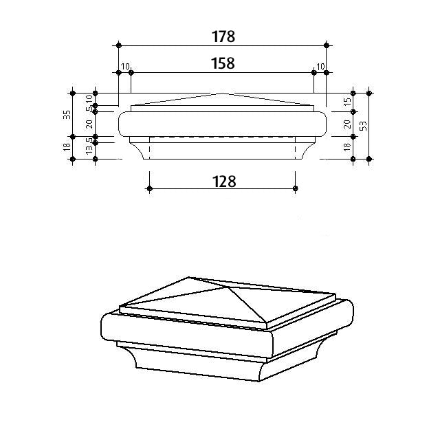 Pyramid Fence Post Capitals for 125sq Post