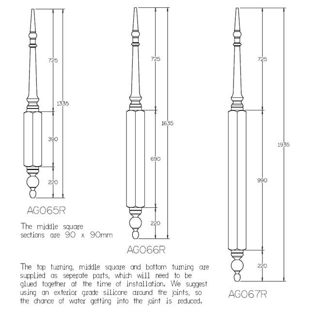 Turned "Edwardian" Roof Finials 1335x90sq