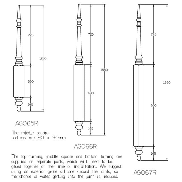 Turned "Edwardian" Roof Finials 1280x90sq