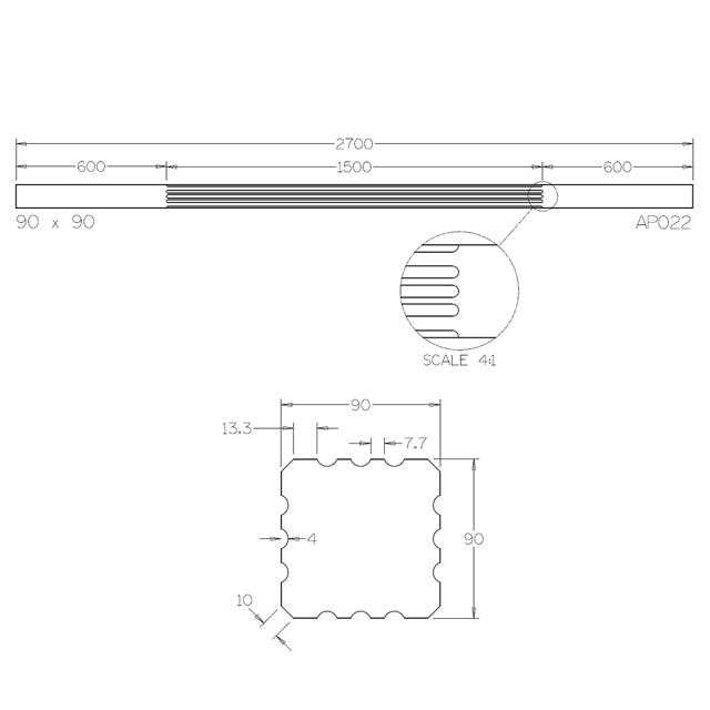 Fluted and Chamfered Verandah Posts 2700x90sq