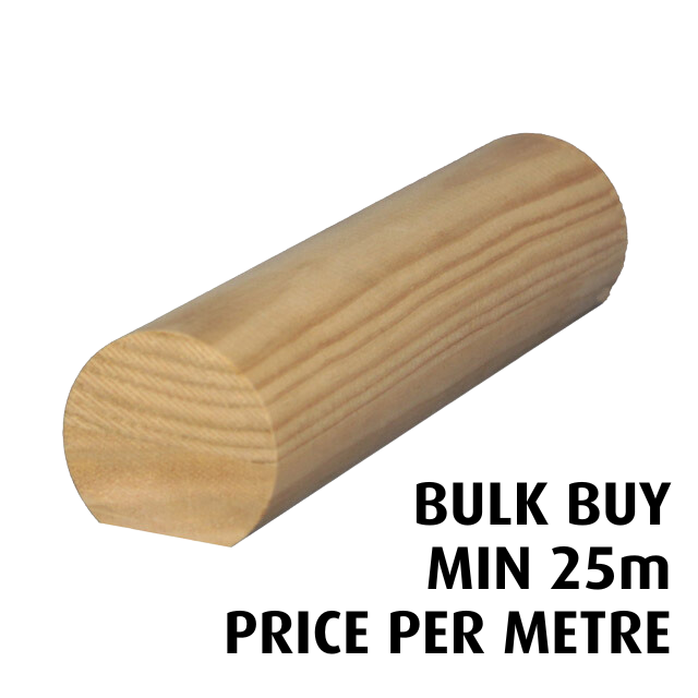 Ezirail 50mm diameter Handrails with Flat Base (Pine) - Bulk Buy / Random Lengths