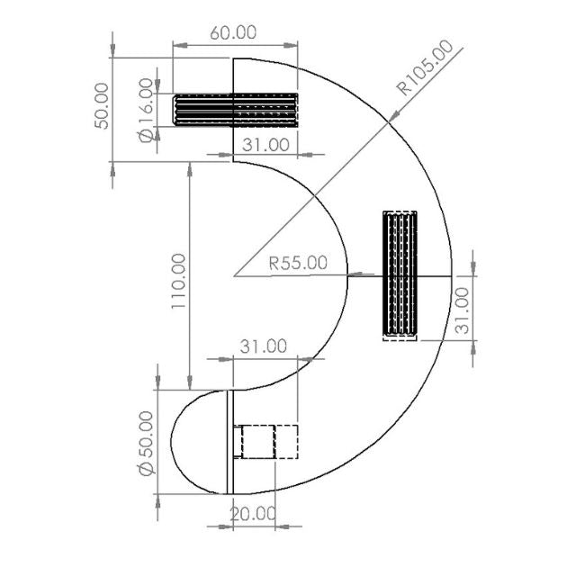180 deg Return for Ezirail 50mm Full Round (Pine)