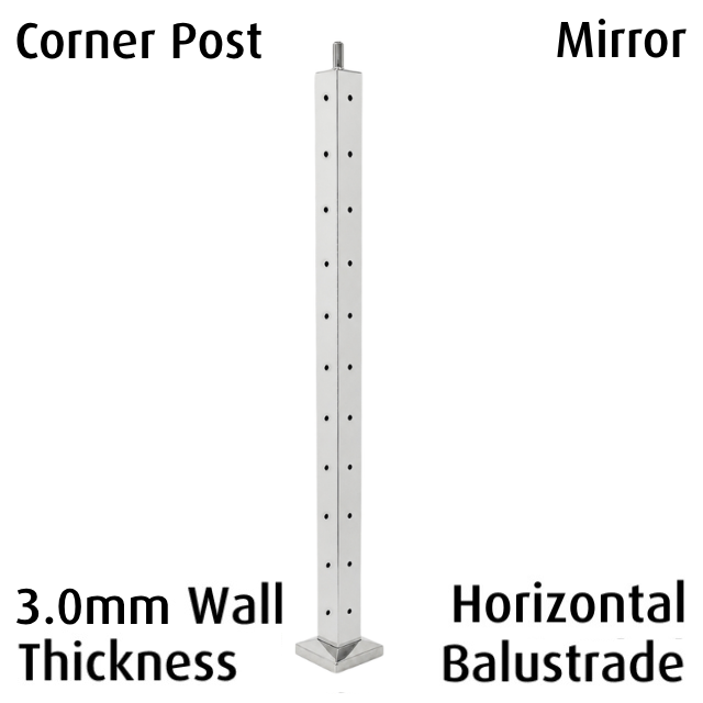 Square Corner Post for Horizontal Balustrade - Mirror