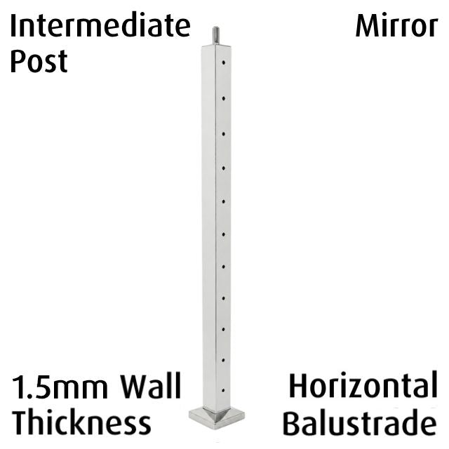 Square Intermediate Post for Horizontal Balustrade - Mirror
