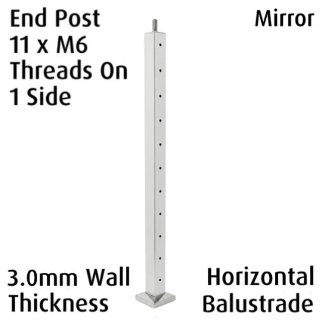 Square End Post for Horizontal Balustrade - Mirror