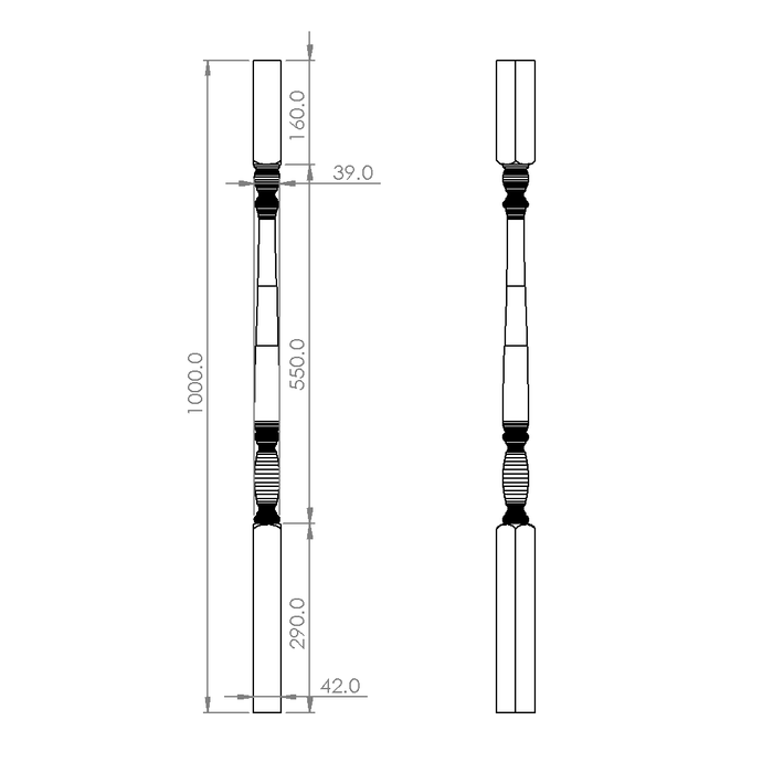 CB3 Turned Timber Balusters 1000x42sq
