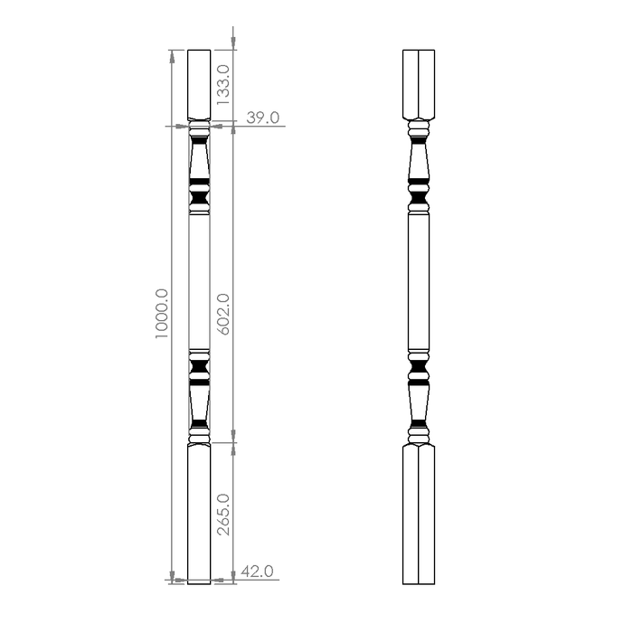 Clarendon Turned Timber Balusters 1000x42sq