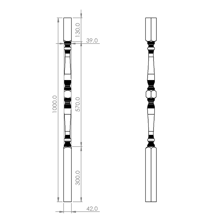 No. 3 Turned Timber Balusters 1000x42sq