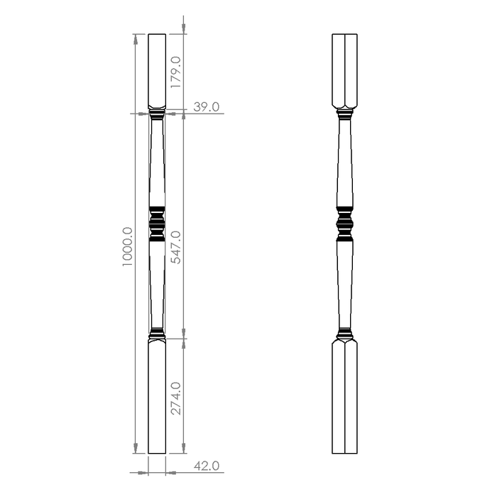 Type A Turned Timber Balusters 1000x42sq