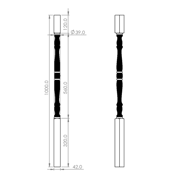S1 Turned Timber Balusters 1000x42sq