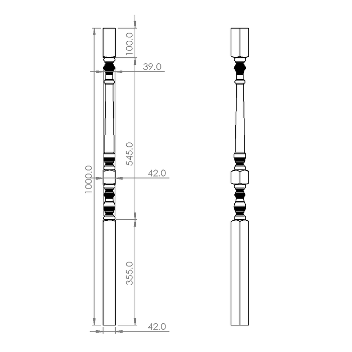Masterton Turned Timber Balusters 1000x42sq