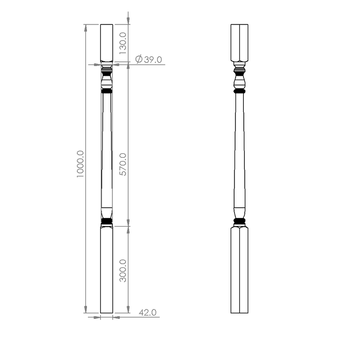 LB72 Turned Timber Balusters 1000x42sq