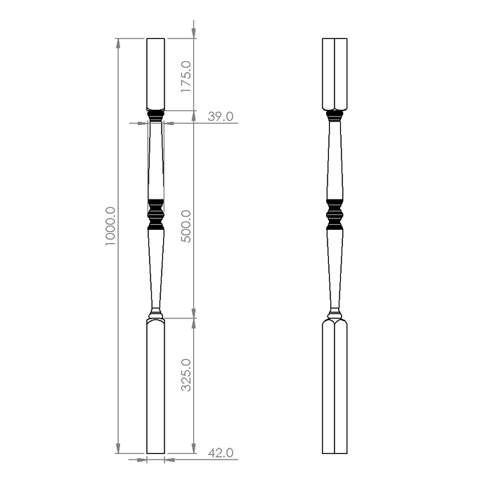 #5 Turned Timber Balusters 1000x42sq