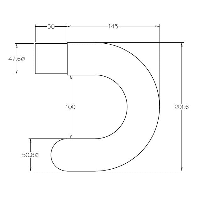 180 degree Bend for 50.8 Round Black Tube