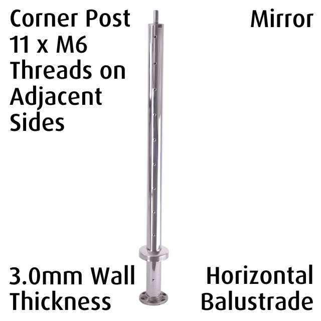 Round Corner Post (3mm) - Horizontal Balustrade - Mirror