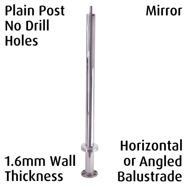 Round Post (1.6mm) - Angled or Horizontal Balustrade - Plain - Mirror