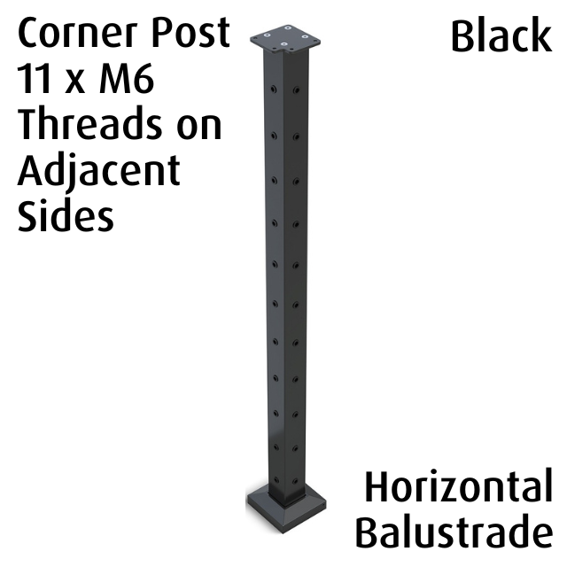 Square Corner Post with 2x11 M6 Nutserts - Black