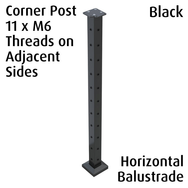 Square Corner Post for Horizontal Balustrade - Black
