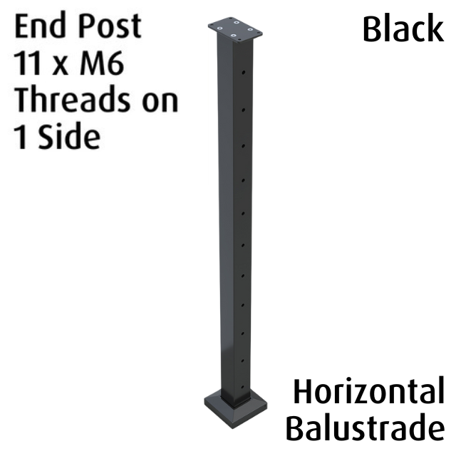 Square End Post with 11 M6 Nutserts- Black