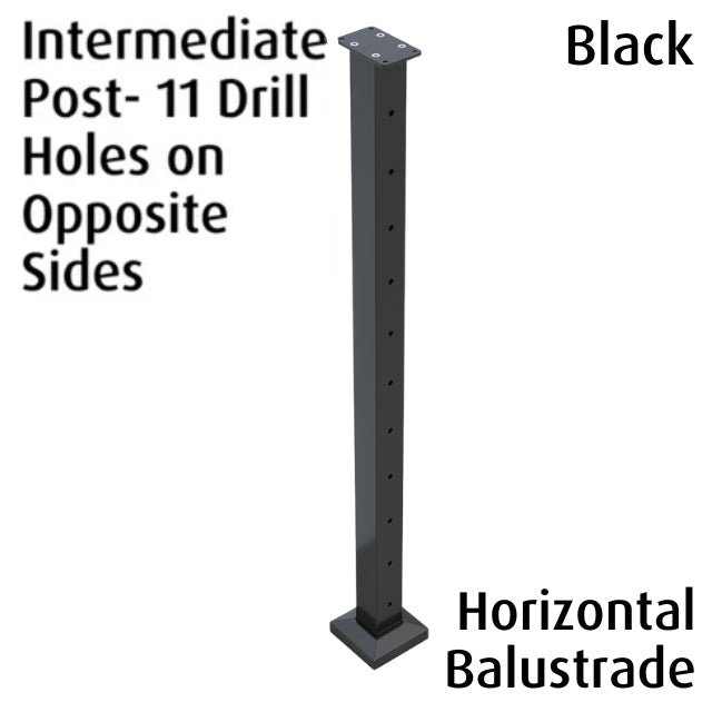 Square Intermediate Post for Horizontal Balustrade - Black