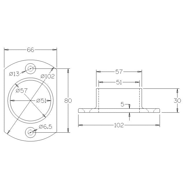 Oblong Base Plate for 50.8 Round Satin Tube