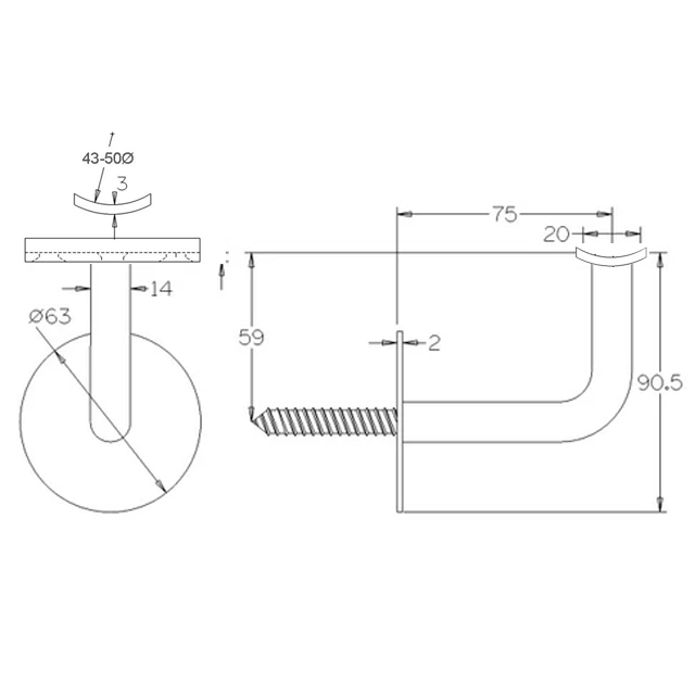 75mm HD Handrail Brackets - Round Cradle (Satin Finish)