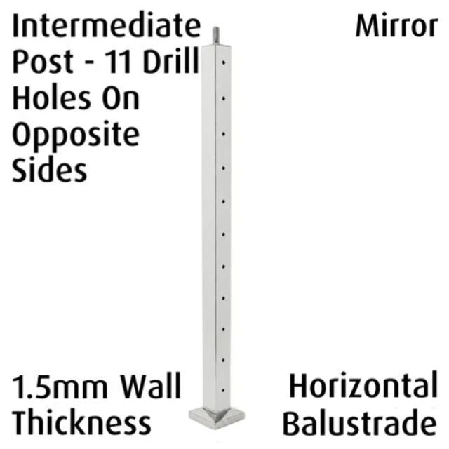 Square Intermediate Post for Horizontal Balustrade - Mirror