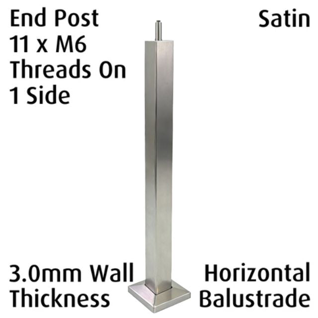 Square Plain Post (3mm) for Angled or Horizontal Balustrade - Satin