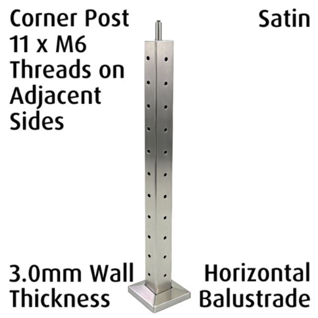 Square Corner Post for Horizontal Balustrade - Satin
