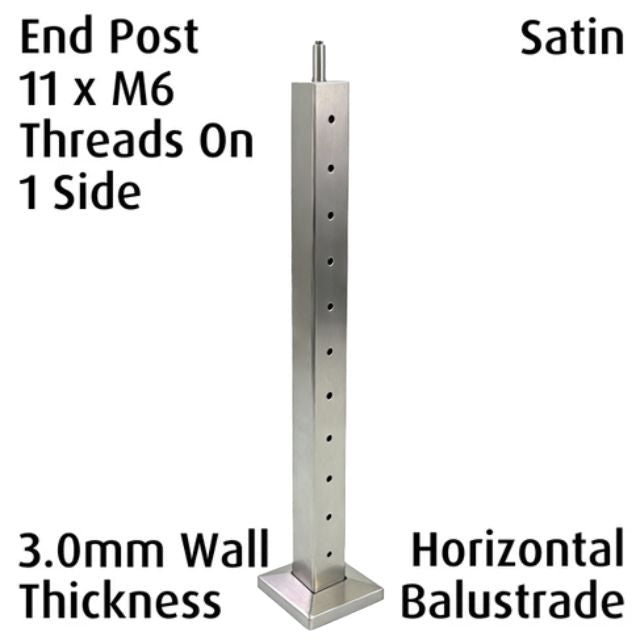 Square End Post for Horizontal Balustrade - Satin