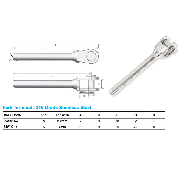 Fork Terminal - 3.2mm Wire (Hydraulic Swager)