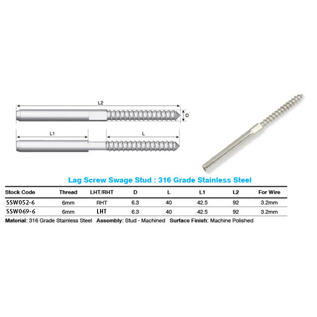 Lag Terminal (Right Hand) - 3.2mm Wire (Hydraulic Swager)