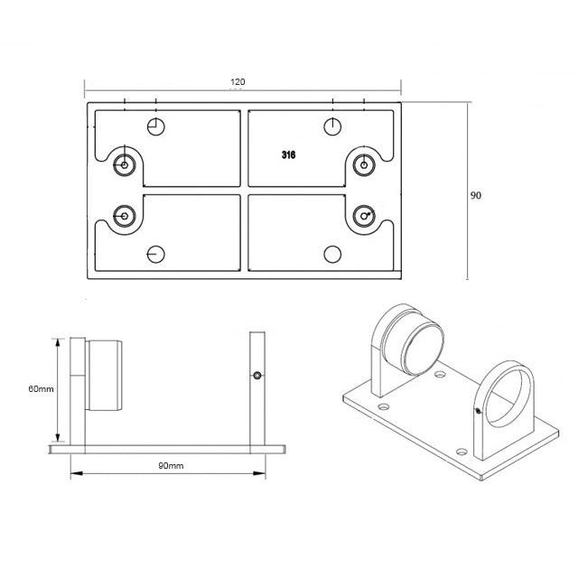 Side Mount Wall Bracket for 38.1 Round Satin Tube
