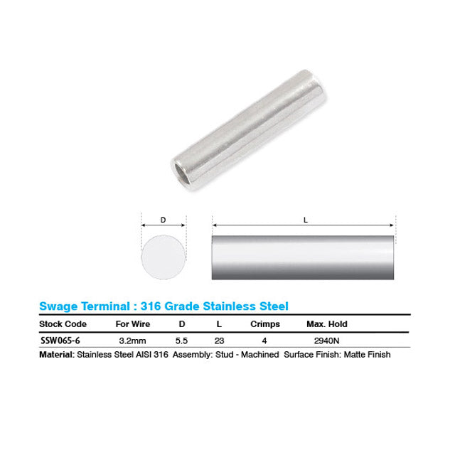PRORIG Swage Terminal - 3.2mm Wire (Hex Hand Swager)