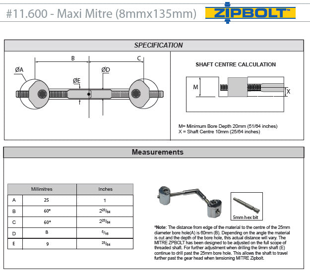 Zipbolt UT 11.600 Maxi Mitre Handrail Joiner