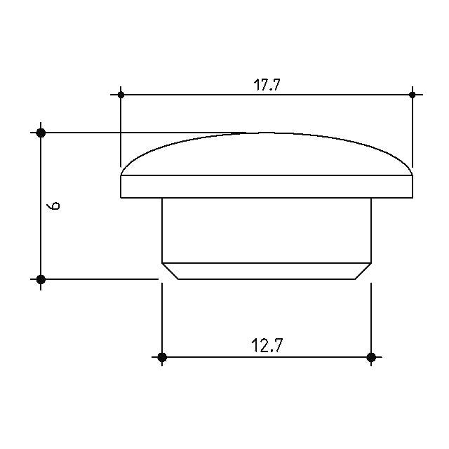CAD drawing of a cover button showing that the top "button" section is 17.7mm, while the smaller section which will be inserted is 12.7mm.