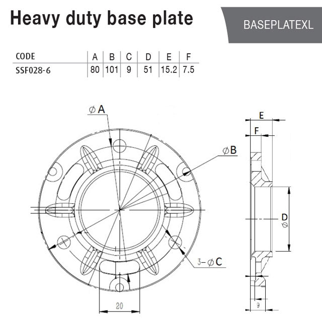 Base Plate (Heavy Duty) for 50.8 Round Tube