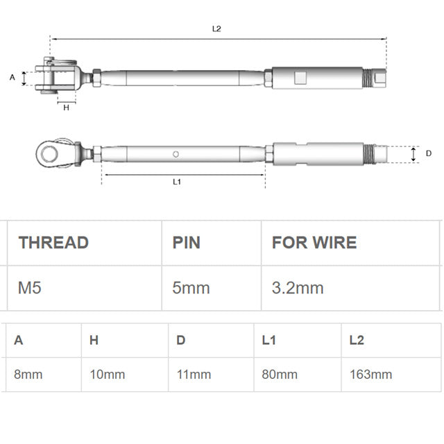 Swageless Fork Bottle Screw - 3.2mm Wire