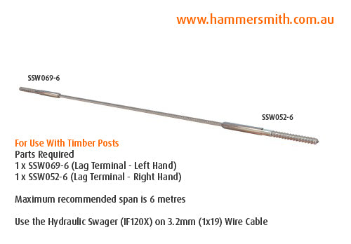 Lag Terminal (Left Hand) - 3.2mm Wire (Hydraulic Swager)