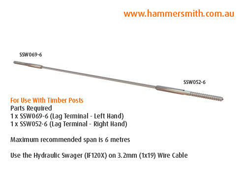 Lag Terminal (Left Hand) - 3.2mm Wire (Hydraulic Swager)